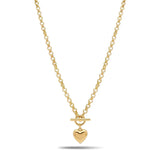 18K Gold Filled Belcher Chain Heart Pendant Necklace – 60cm 8mm Rolo Chain with Front Toggle Clasp for Women & Men