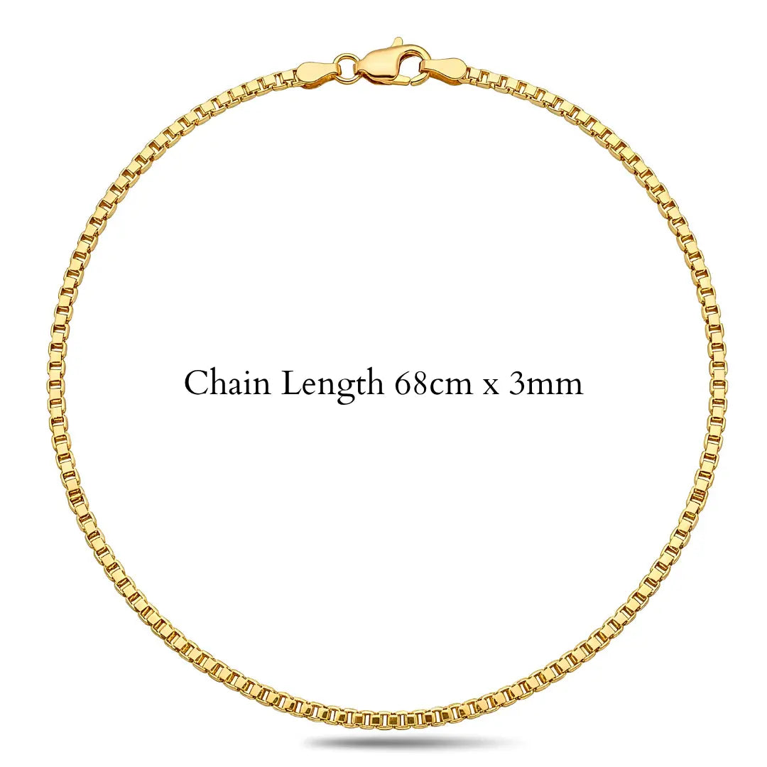 18K Gold Filled Square Byzantine Chain Necklace – 68cm 3mm Diamond-Cut Fluted Link Chain for Men & Women