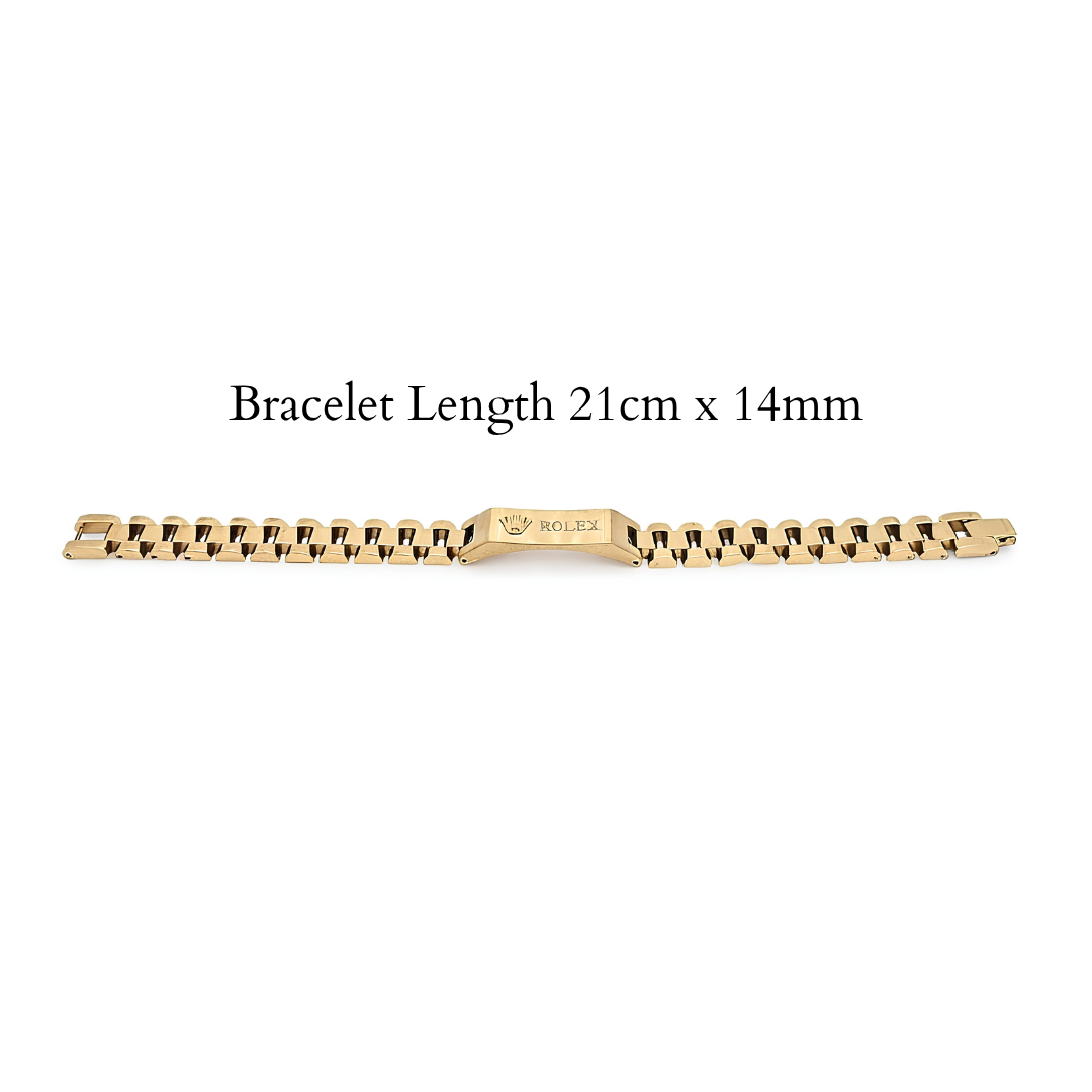 18K Gold Filled Stainless Steel Plaque Bracelet – 21cm 14mm President-Style Link Bracelet for Men