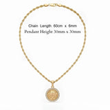 60CM x 6MM 18K Gold Filled Medusa Head Pendant Necklace with Iced Crystal Border Rope Chain – Tarnish-Proof Luxury Jewelry