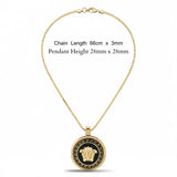 14K Gold Tone Greek Key Medallion Pendant Necklace – 28mm x 28mm Contrasting Round Pendant with 66cm x 3mm Chain for Men