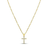 14K Gold Filled Pavé Cross Pendant Necklace – 18mm x 12mm Sparkling Cross with 60cm x 2mm Figaro Chain for Men & Women