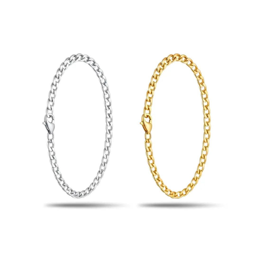 Cuban Link Chain Bracelet – 20cm 4mm Classic Curb Chain Bracelet in 18K Gold Filled & Polished Silver for Men & Women