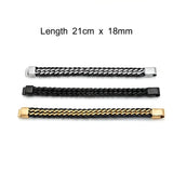 Braided Leather & Metal Chain Bracelet – 21cm 18mm Multi-Strand Stainless Steel Cuff with Magnetic Clasp for Men