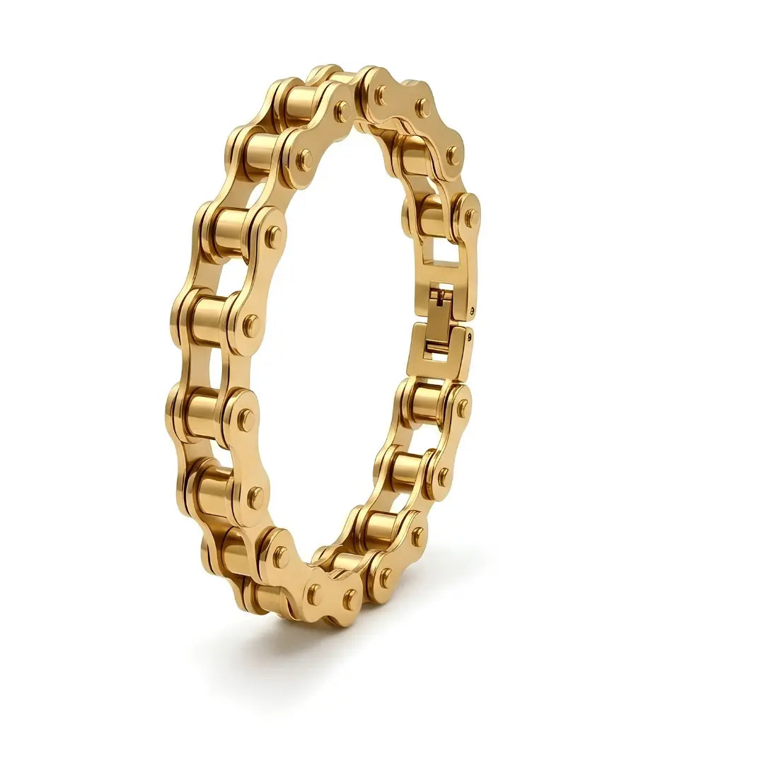 Bicycle Motorcycle Chain Bracelet – 21cm 12mm Industrial Roller Chain Link Bracelet in Gold & Silver for Men