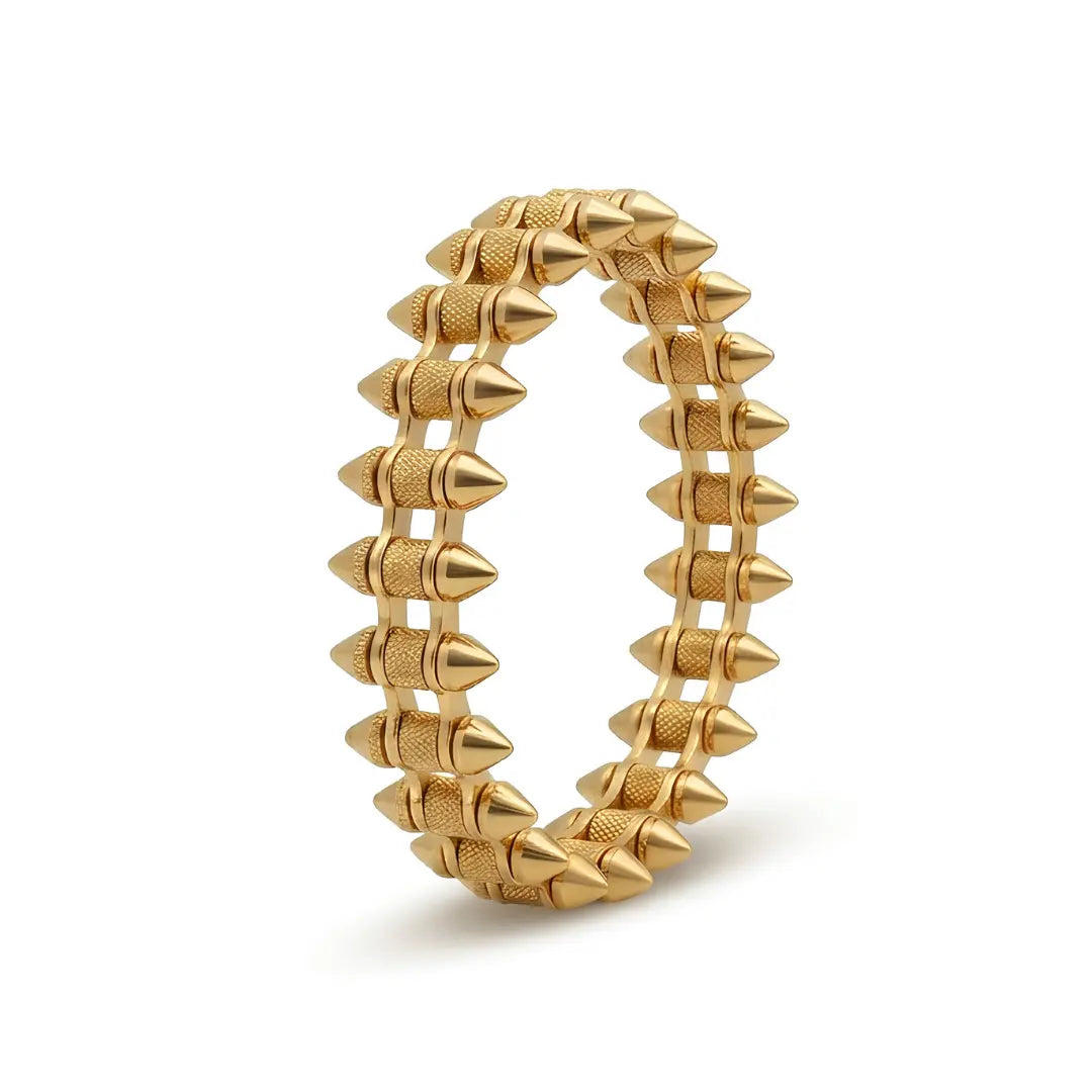 Geometric Spike Mesh Bracelet – 21cm 18mm Dual-Spike Link Punk Statement Cuff in Gold, Black & Silver for Men