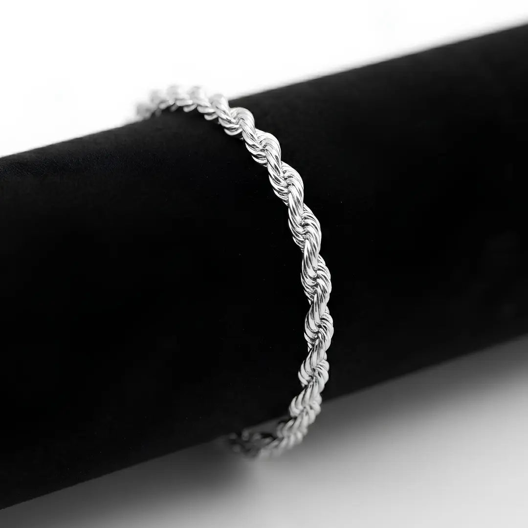 Silver Rope Chain Bracelet – 21cm 6mm Twisted Spiral Link Bracelet with Lobster Clasp for Men