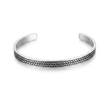 Tarnish-Proof Herringbone Open Cuff Bracelet – Adjustable Engraved Chevron Pattern Metal Bangle for Men