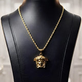 18K Gold Filled Men's Detailed Head Pendant Necklace – 25mm Medallion with 60cm Rope Chain