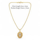 14K Gold Filled Lion Head Pendant Necklace with Pavé Crystal Details – 55mm x 35mm Statement Medallion with 65cm x 4mm Box Chain for Men