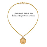 18K Gold Filled Iconic Greek Head Pendant Necklace – 35mm x 35mm Medallion with 60cm x 6mm Heavy Rope Chain for Men