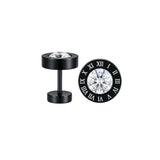 Men’s Stainless Steel Stud Earrings with CZ Center & Engraved Roman Numeral Bezel – Tarnish-Proof Modern Studs