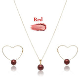 18K Gold Filled Hawaiian Pearl Necklace & Heart Drop Earrings Set – 12mm High-Luster Pearl with 60cm Chain in 9 Colors