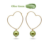 18K Gold Filled Heart Shape Pearl Drop Earrings – 12mm High-Luster Pearl with 35mm Dangle in 4 Island Shades for Women