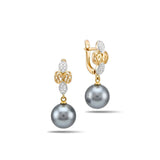 18K Gold Filled Hawaiian Pearl Necklace with Pavé Diamond Huggie Earrings Set – 12mm High-Luster Pearl with 60cm Chain for Women