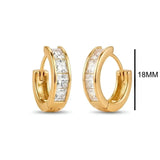 18K Gold Filled Baguette Crystal Huggie Hoop Earrings – 15mm x 15mm Polished Geometric Click-Lock Earrings for Women