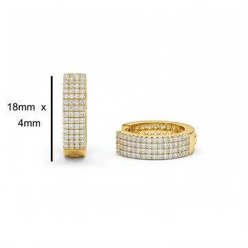 18K Gold Filled Diamond Huggie Hoop Earrings – 15mm x 15mm Pavé Crystal Click-Lock Earrings for Women