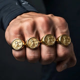 18K Gold Filled Liberty Coin Sovereign Ring – Bold Engraved Statement Signet Ring for Men