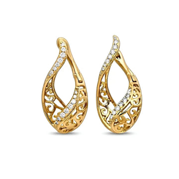 18K Gold Filled Egyptian Pattern Huggie Earrings with Cubic Zirconia – 12mm Wavy Textured Heritage Hoop Earrings for Women