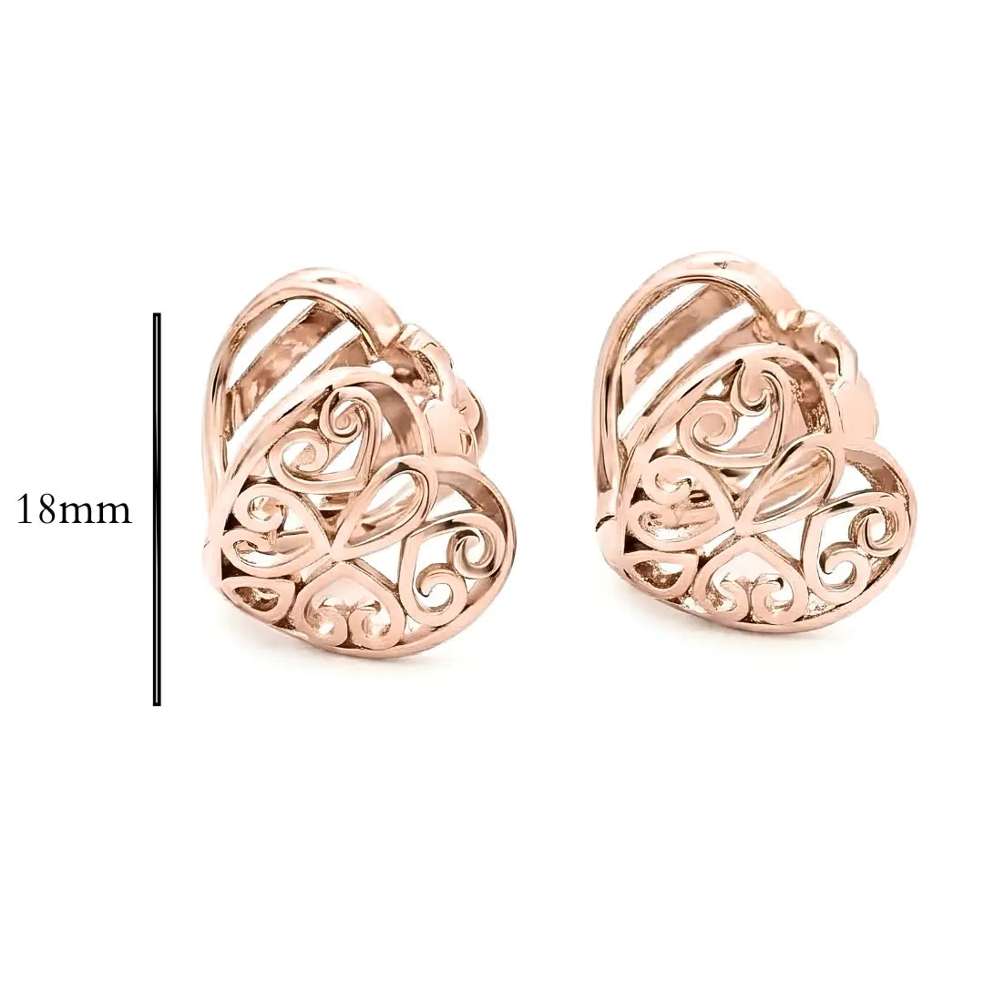 18K Gold Filled Rose Gold Heart Huggie Earrings – 12mm Reversible Textured 2-in-1 Dainty Hoop Earrings for Women