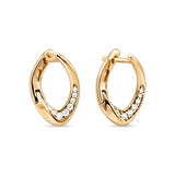 18K Gold Filled Leaf-Shaped Huggie Earrings with Cubic Zirconia – 12mm Nature-Inspired Asymmetrical Pavé Hoop Earrings for Women