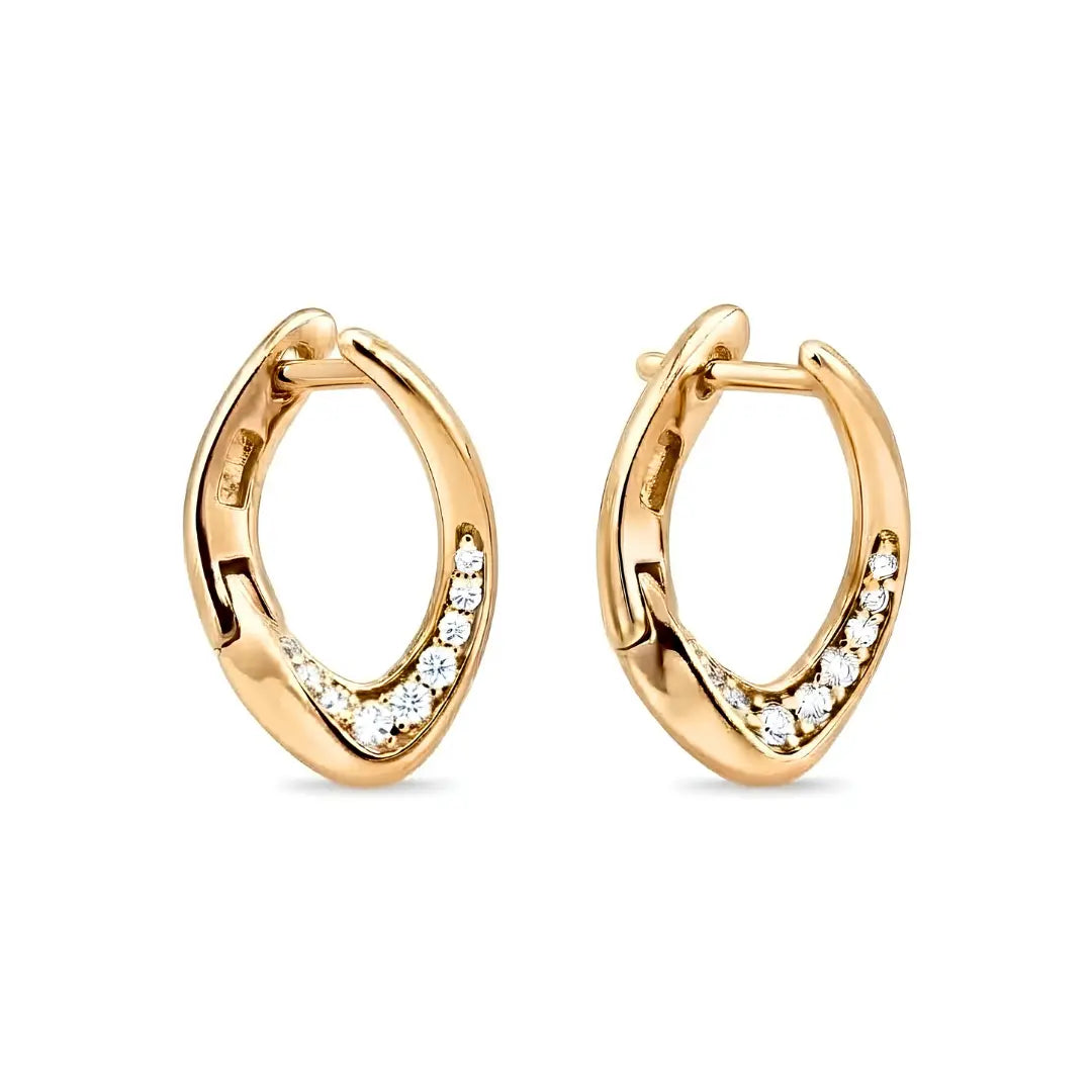 18K Gold Filled Leaf-Shaped Huggie Earrings with Cubic Zirconia – 12mm Nature-Inspired Asymmetrical Pavé Hoop Earrings for Women