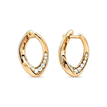 18K Gold Filled Leaf-Shaped Huggie Earrings with Cubic Zirconia – 12mm Nature-Inspired Asymmetrical Pavé Hoop Earrings for Women