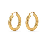 18K Gold Filled Thick Twisted Hoop Earrings – Chunky Ribbed Medium Gold Hoops for Women