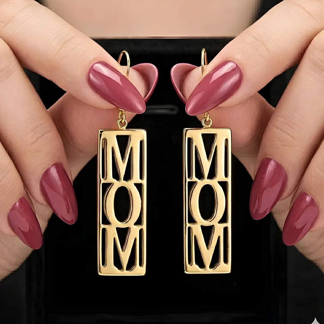 18K Gold Filled "MOM" Script Hoop Earrings – 50mm Bold Statement Drop Earrings for Women