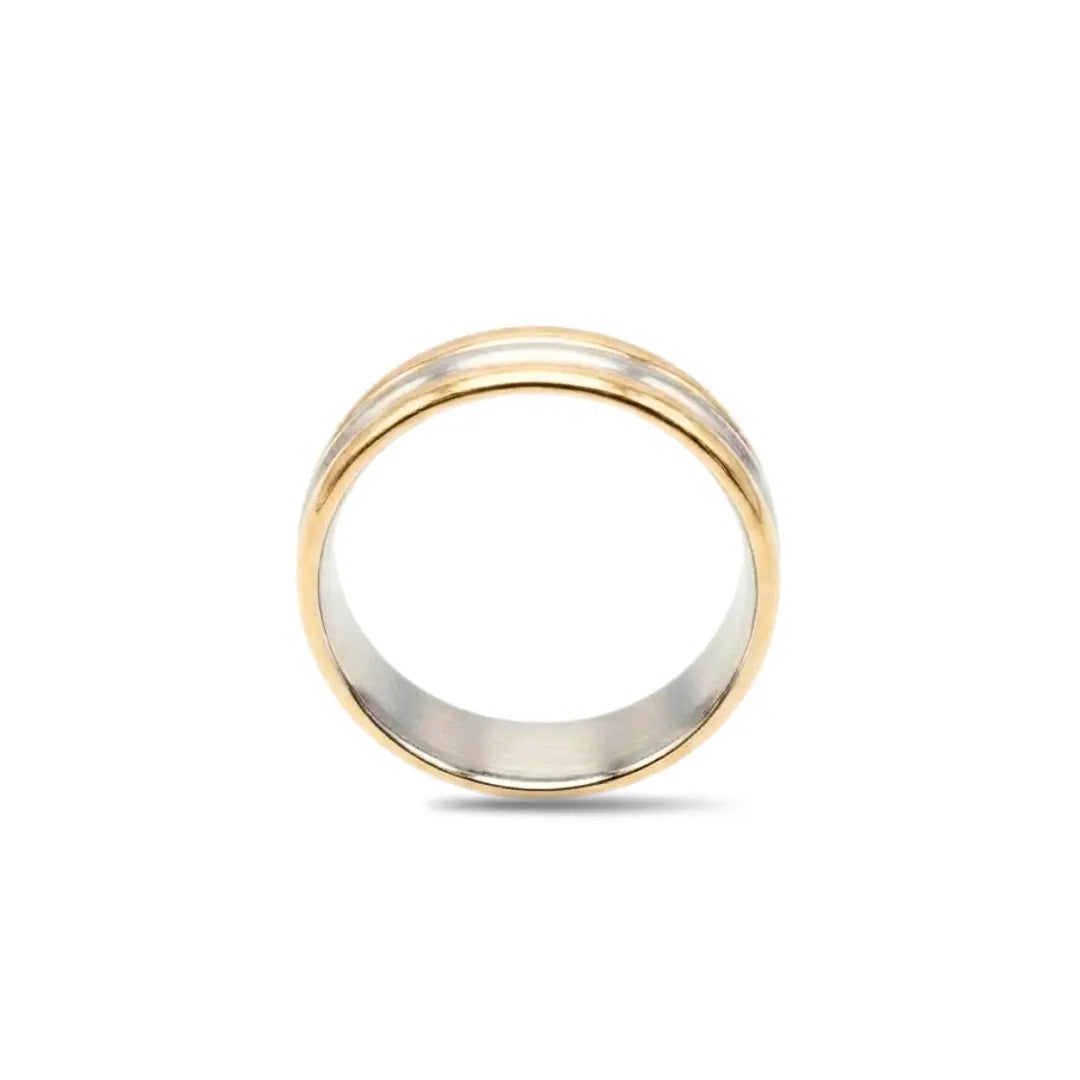 18K Gold Filled Grooved Center Ring – 10mm Dual-Finish Satin Brushed & Polished Edge Band