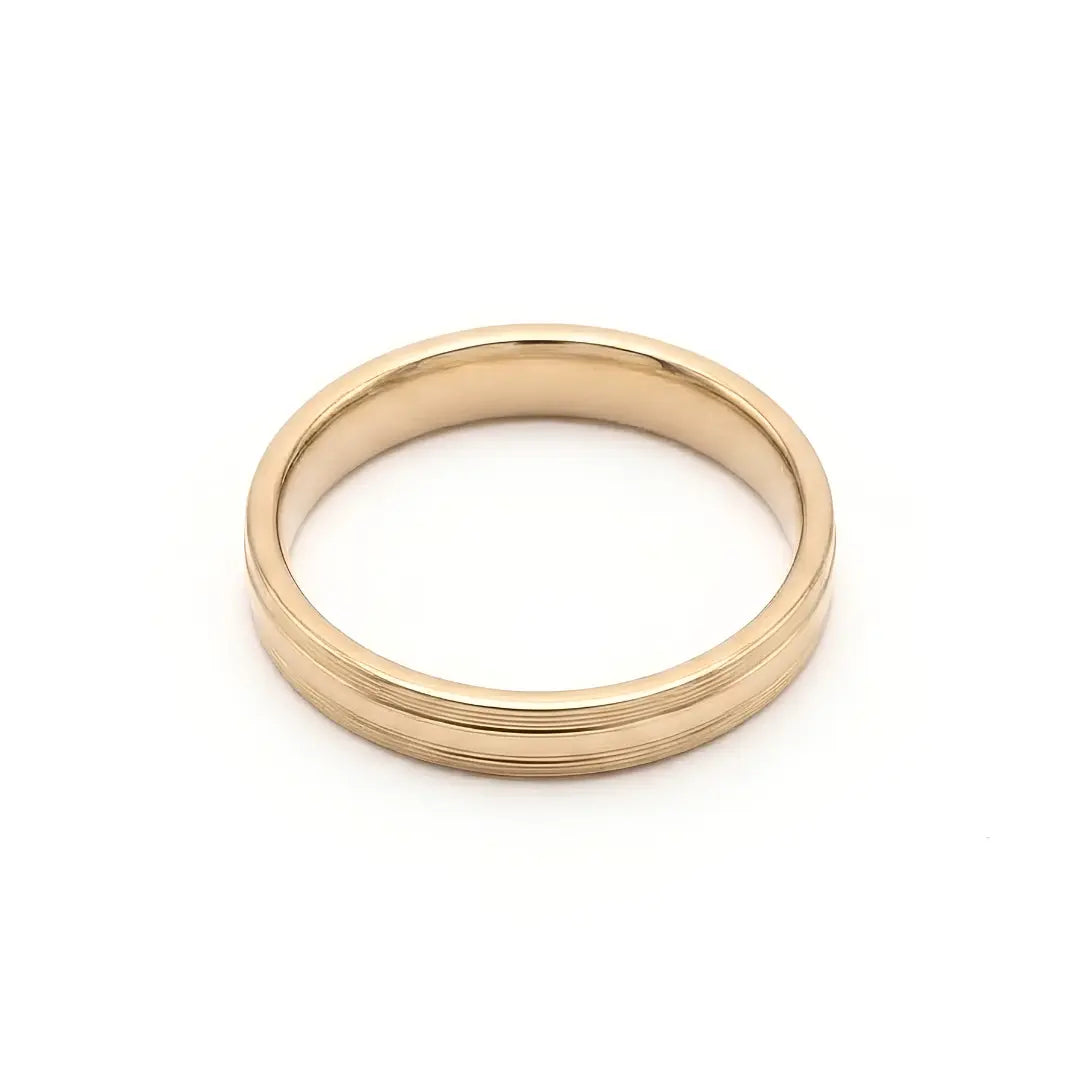 18K Gold Filled Brushed Center Band Ring – 4mm Slim Dual-Finish Satin & Polished Beveled Edge Ring
