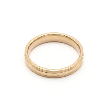18K Gold Filled Brushed Center Band Ring – 4mm Slim Dual-Finish Satin & Polished Beveled Edge Ring