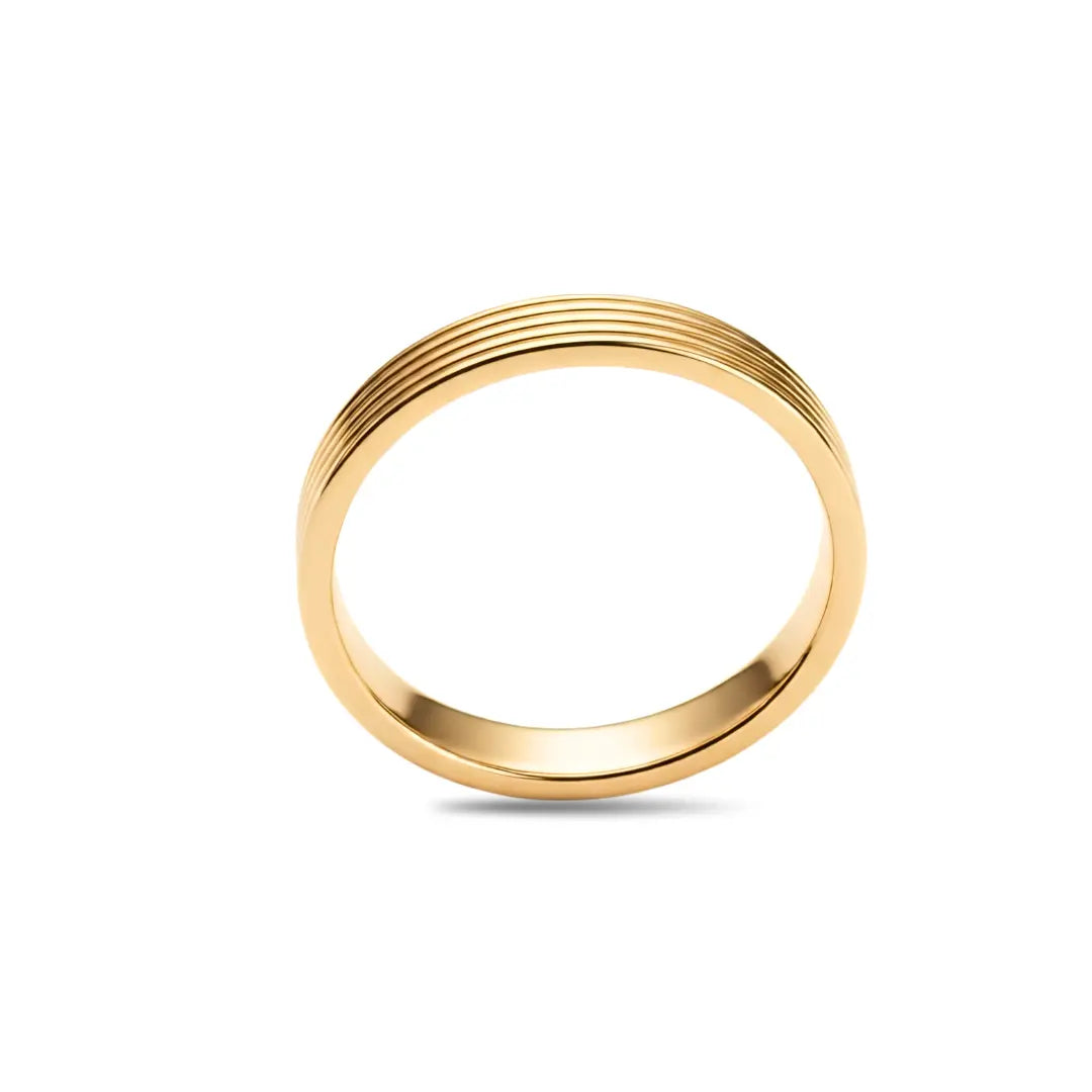 18K Gold Filled Grooved Band Ring – 4mm Slim Multi-Channel Parallel Grooved Ring