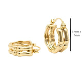 14K Gold Filled Bamboo Huggie Hoops – 18mm x 6mm Segmented Triple-Row Organic Textured Hoop Earrings for Women