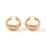 18K Gold Filled Hawaiian-Style Bamboo Hoop Earrings – 25mm x 12mm Chunky Rounded Profile with Engraved Geometric Detailing for Women
