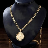 18K Gold Filled 1916 Sovereign Pendant Necklace with Black & White Diamonds – Dual-Tone Pavé Halo Heritage Medallion Necklace for Men