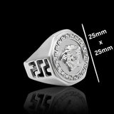 Silver Rhodium Plated Mythic Head Statement Ring – Sculpted High-Relief Figural Ring for Men