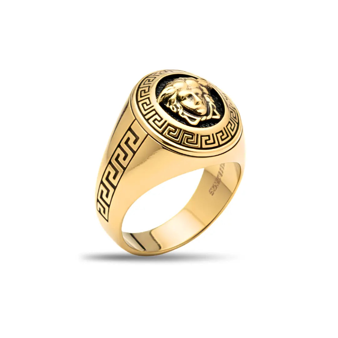 18K Gold Filled Legendary Face Ring – Sculpted High-Relief Figural Statement Signet for Men