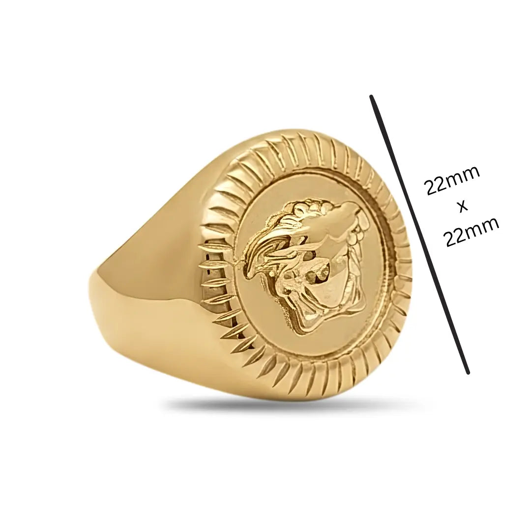 18K Gold Filled Mythic Head Premium Ring – Sculpted High-Relief Figural Statement Signet for Men