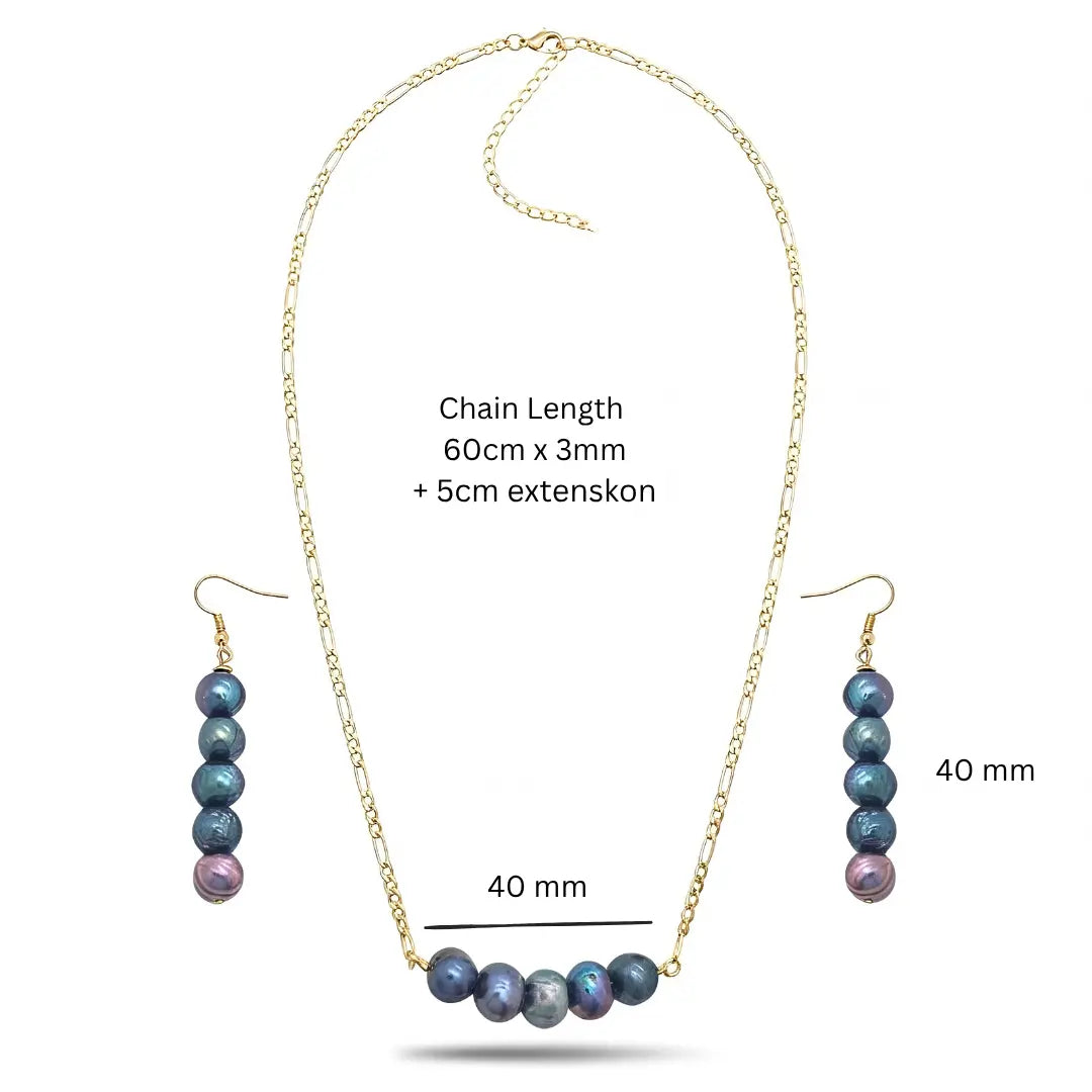 18K Gold Filled Black Baroque Pearl Set – 40mm Statement Organic Pendant Necklace with 60cm Figaro Chain & 40mm Matching Drop Earrings