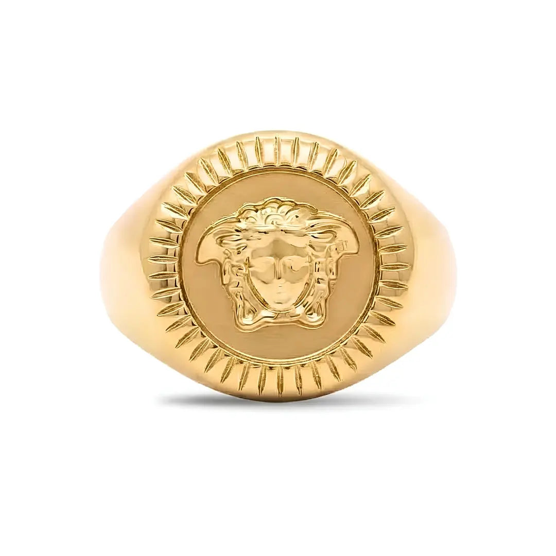 18K Gold Filled Mythic Head Premium Ring – Sculpted High-Relief Figural Statement Signet for Men