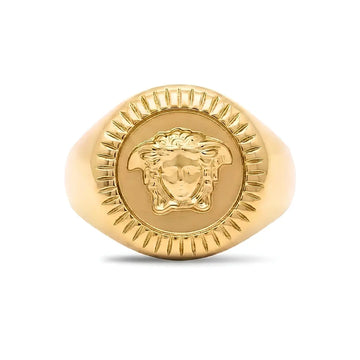 18K Gold Filled Mythic Head Premium Ring – Sculpted High-Relief Figural Statement Signet for Men