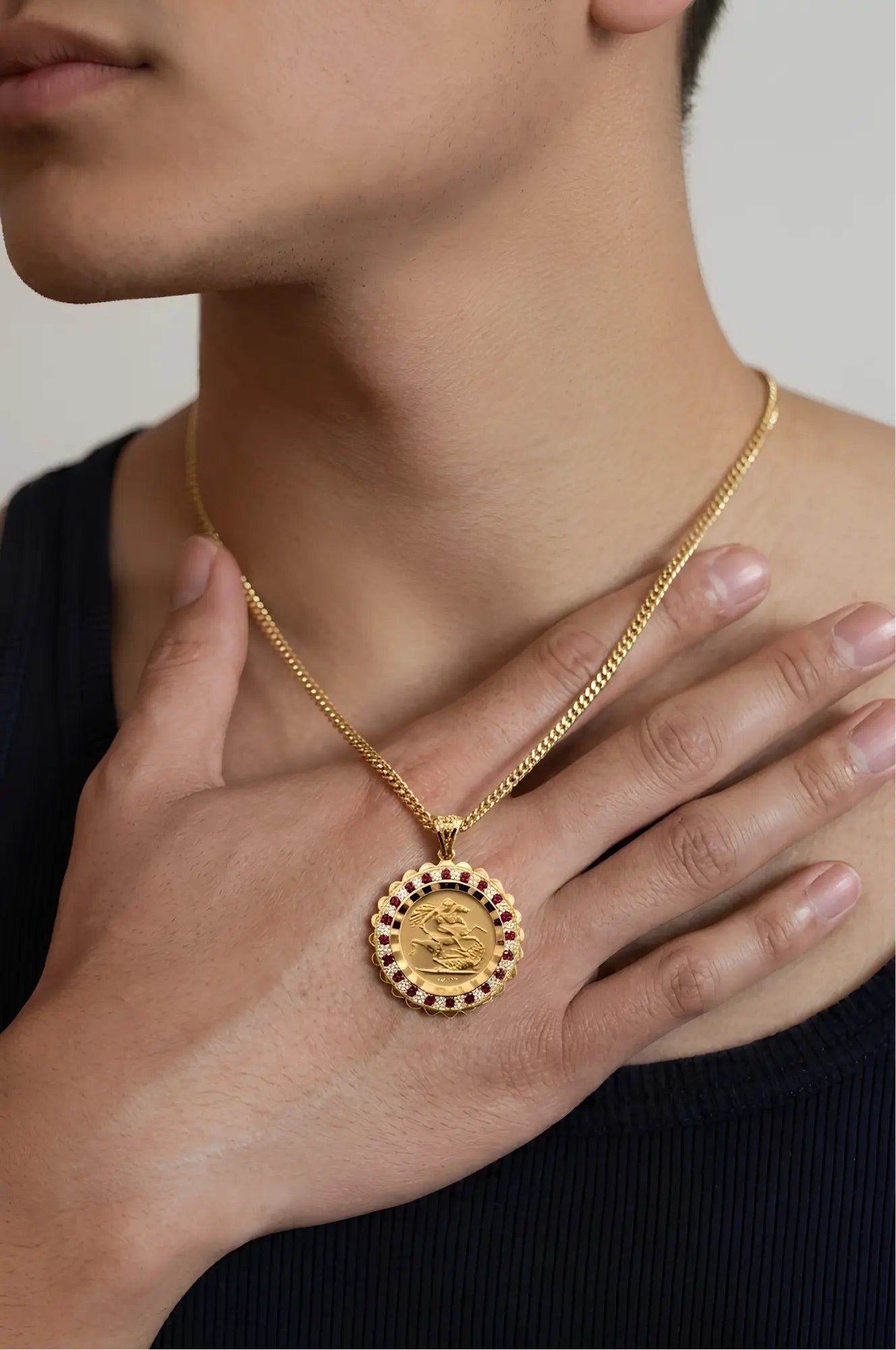 18K Gold Filled  Tarnish Proof Sovereign Pendant Necklace