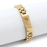 Luxury 18K Gold Stainless Steel Tarnish-Proof Bracelet – 15mm Wide Box Link Band with Engraved Centerpiece for Men (22cm)