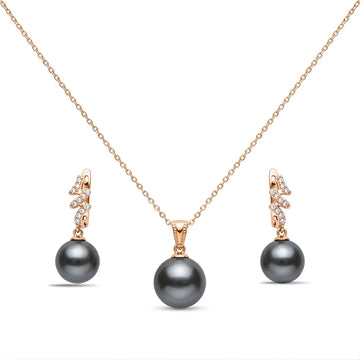 18K Gold Filled Hawaiian Pearl Necklace with Diamond Huggie Earrings Set – 12mm High-Luster Island Pearl on 60cm Chain for Women