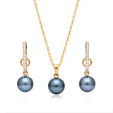 18K Gold Filled Hawaiian Pearl Necklace & Pavé CZ Earrings Set – 12mm High-Luster Pearl with 60cm Chain in Grey
