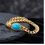 Load image into Gallery viewer, 18K Gold Filled Curb Cuban Link Bracelet with Blue Stone