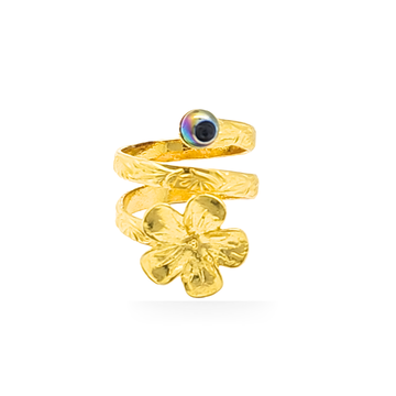 18K Gold Filled Hawaiian Plumeria Ring with Black Pearl