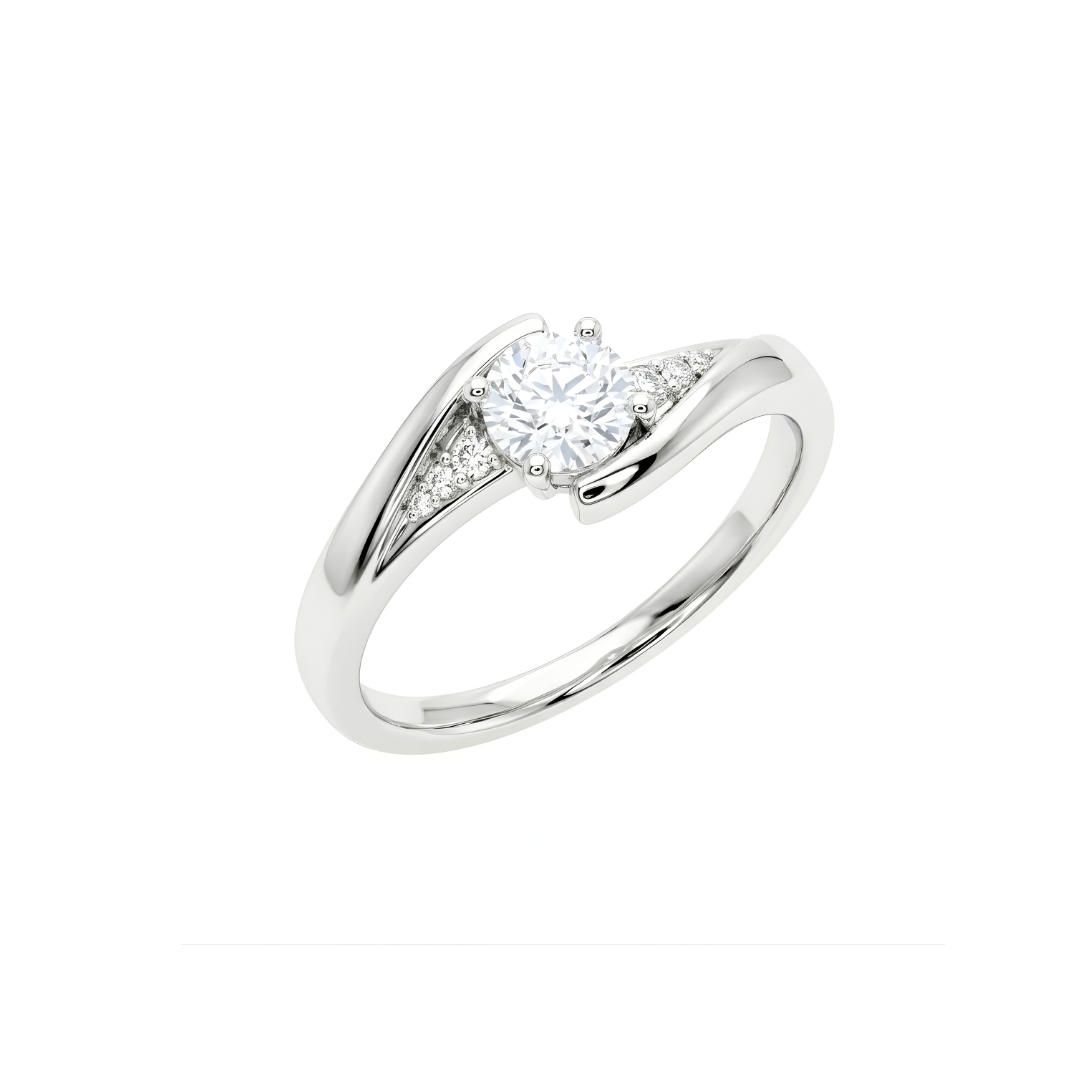 Silver Elegant Bypass Solitaire Ring – Round Cubic Zirconia Statement Ring