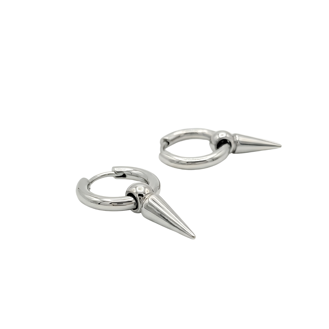 Men’s Silver Spike Hoop Earrings 18mm